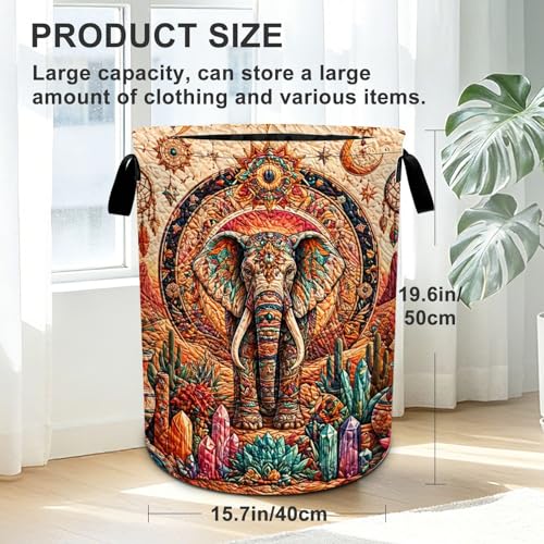 Elephant Laundry Basket Foldable Oxford Laundry Hamper With Handle For Room Bathroom Bedroom - color: Elephant