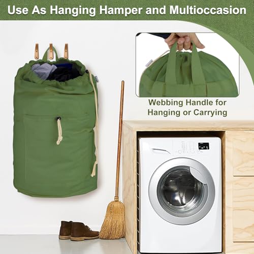 Laundry Bag Backpack, Canvas Laundry Bag with Straps & Drawstring Armygreen - color: Army Green, size: X-Large