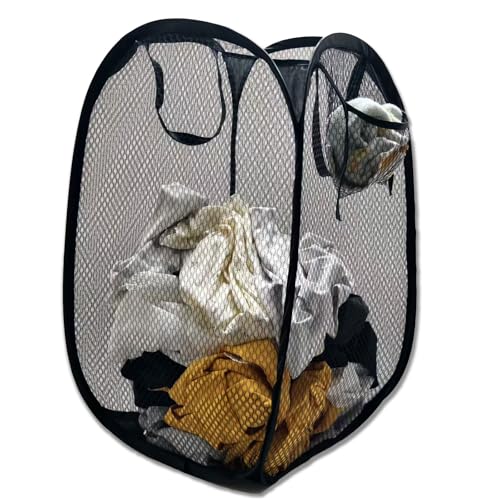 ULYSIA Collapsible Laundry Basket,Dirty Clothes Mesh Pop Up Hamper, Small Foldable Laundry Basket for Bathroom, Dorm, Travel Storage,Cruise Essentials Black