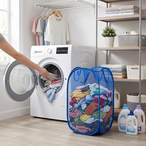 6 Pack Pop Up Laundry Hamper, Strong Mesh Laundry Basket Bag Foldable Hampers with Side Pocket for Bathroom Laundry Room College Dorm Travel and Storage (6 Colors)