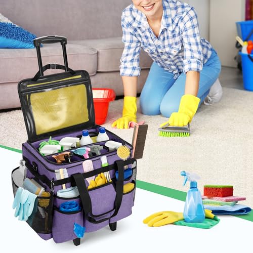 LoDrid Rolling Cleaning Caddy with Lid and Detachable Trolley, Purple - color: Purple