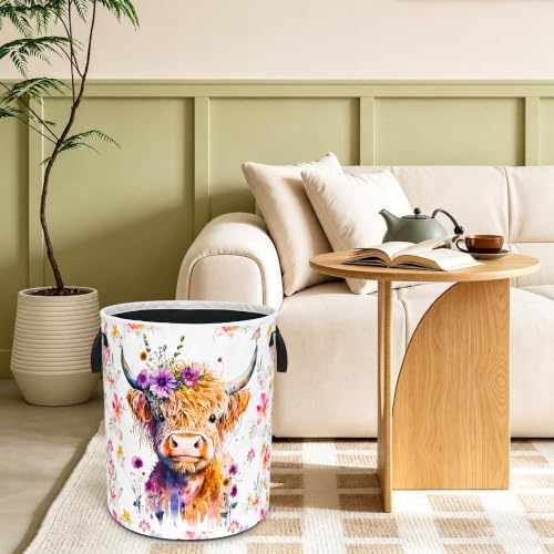 Highland Cow Laundry Basket Foldable Waterproof Oxford Cloth Funny Tote Bag - color: Highland Cow