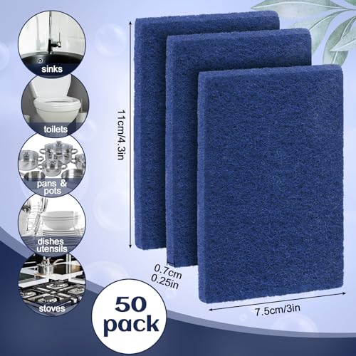 Hoolerry 100 Pcs Heavy Duty Scouring Pads Bulk for Kitchen Dish, Blue - color: Blue