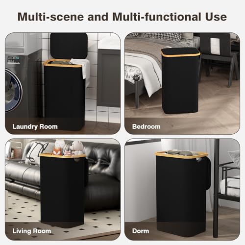Bathola Laundry Hamper with Lid, Laundry Basket with Removable Bag, Black - color: Black, size: 100L