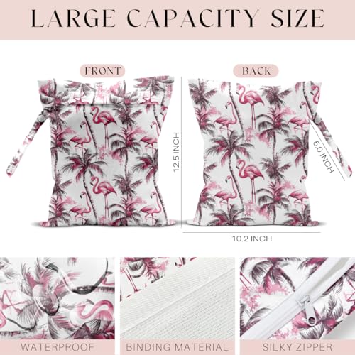 Wet Bag for Swimsuit, Beach Travel Essentials Wet Dry Bag, for Sunscreen Toiletry Dirty Clothes Yoga Gym Diaper, Friends Summer Beach Vacation Gifts. Pink Palm Tree Flamingo - color: Pink Palm Tree Flamingo
