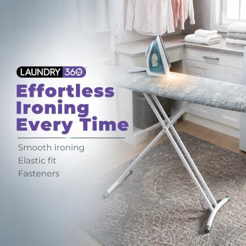 Laundry 360 Ironing Board Cover with Pad Grey Color | Elastic Edge Hook Loop Fasteners | Scorch Resistant Cotton Surface | Complete Replacement Set - color: Gray, size: 15" x 54" x 0.1"
