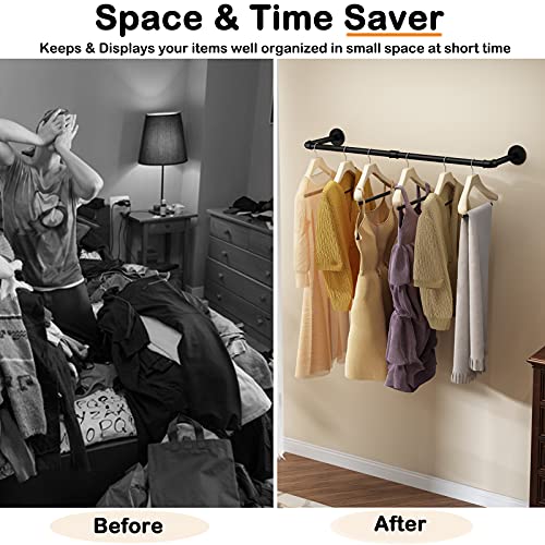 Wall Mounted Clothes Rack 24in, Industrial Pipe Wall Mount Clothing Rack, Heavy Duty Iron Garment Racks, Space Saver Multi-purpose Hanging Rod for Laundry Room, Closet Storage, 1 Pack - size: 24.0Inch