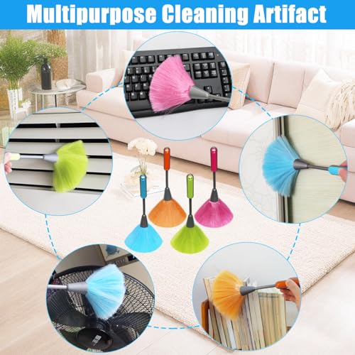 4 Pack 10 inch Microfiber Duster, Feather Duster, Grips Microfiber Delicate Duster for Cleaning Keyboard, Computer Screen, Books, Photo Frames