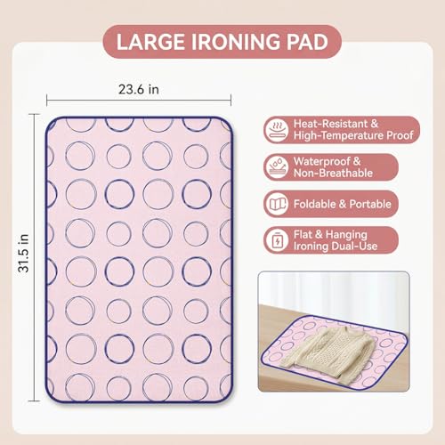 Foldable Heat-Resistant Ironing Mat, Portable Ironing Pad with Silicone Iron Rest, Non-Slip Backing Clothes Steamer Board for Countertop Travel Home, Red 80x60cm - color: Pink, size: Large