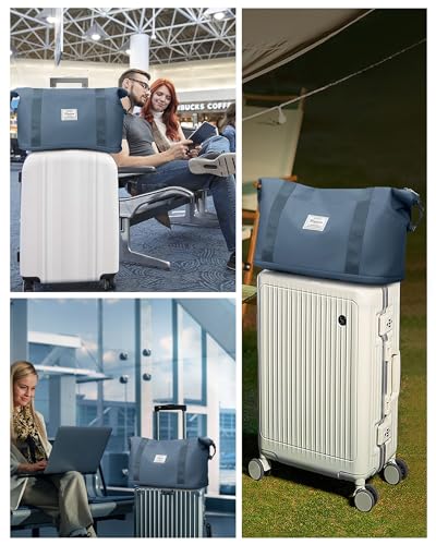 Travel Duffel Bags for Women, Shoulder Weekender Bag with Trolley Sleeve, Sport Gym Tote Bags for Men, 18x14x8 Foldie Travel Bag Expandable Carry On Overnight Bags for airplanes,JewelBlue - color: B1-JewelBlue
