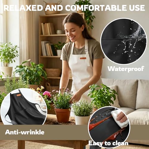 CAKETIME Colorful Aprons Made by Silicone Coated Polyester Fabric Waterproof Oilproof for Women Cooking Funny Gifts - color: Black