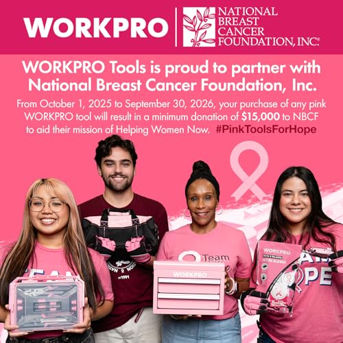 WORKPRO 13-Inch Tool Bag, Pink Soft Cloth Tool Storage Bags, Wide Mouth Tool Tote Bag with Inside Pockets - Pink Ribbon | Soft Cloth, Wide Mouth, Tool Tote Bag - color: Pink