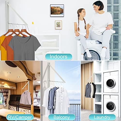 Ithywat Retractable Clothes Drying Rack,Space Saver Wall Mounted Folding Hanger for Laundry Room,Closet Storage Organization,Easy Installation Aluminum Dryer White