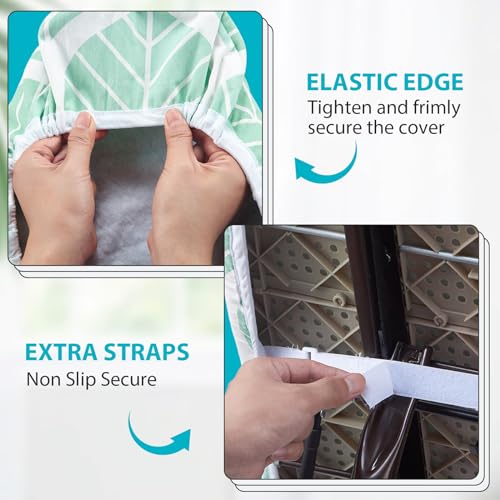 Seiritex Wide Ironing Board Cover and Pad 18 x 49 inch Heat Reflective with Hook and Loop Fasteners, Thick Padding with Elasticized Edges, 3 Layers Iron Board Cover (Green Leaf) - color: Green Leaf, size: 18x49