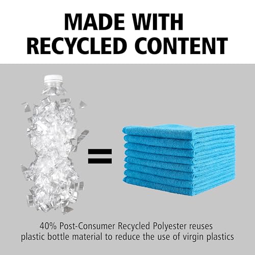 Rubbermaid Commercial Products HYGEN r-40 Recycled Microfiber Cloths, 12"" X 12"" Blue, 24-Pack, Durable, Lint-Free, Wet-Dry Cleaning for Home, Applianes, Cars, Custodial Spaces, Housekeeping, Glass - color: Blue, size: 12 In x 12 In