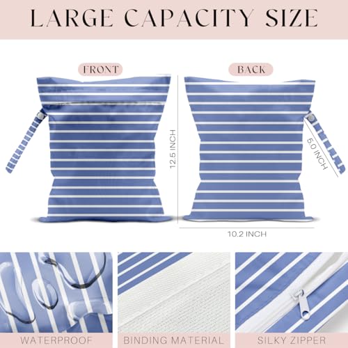 Wet Bag, Wet Dry Bag, Waterproof Swim Bags, Machine Washable Reusable Bags for Beach, Pool, Diapers, and Dirty Yoga Gym Clothes(Classic Blue & White Horizontal Stripe Pattern - color: Blue & White Horizontal Stripe
