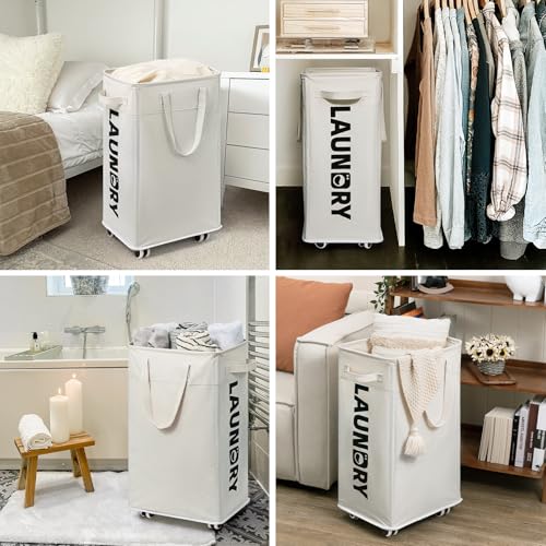 Goodpick 2-Pack Laundry Hamper with Wheels & Wash Bag for College Dorm, 75L - color: White 2-Pack