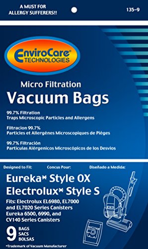 EnviroCare Replacement Micro Filtration Vacuum Cleaner Dust Bags for Electrolux Harmony/Oxygen Style S and Eureka Canisters Style S Canisters 9 Pack