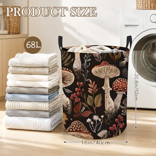 Retro Mushroom Laundry Basket, Foldable Oxford Cloth Woodland Botanical Laundry Hamper with Handles, Tote Bag Clothes Storage Bucket for Laundry Room/Bathroom/Bedroom/Dormitories 20.8"x16" - color: Retro Mushroom
