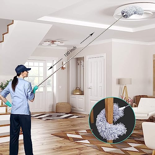 Microfiber Feather Duster for Home Cleaning Fan Cleaner Brush with Long Rod 100 Inch Bendable Cleaning High Cobweb Stick high Ceiling Fan (Fan Duster)