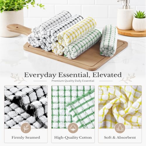 Homaxy 8 Pack Terry Kitchen Dish Cloths, 12"x12", Black/Grey/Green/Yellow - color: Black/Grey/Green/Yellow, size: 12 x 12 - 8 Pack
