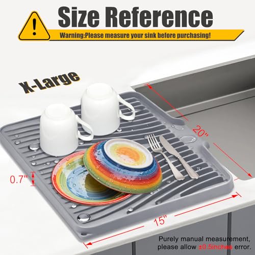 TIKNIK Silicone Dish Drying Mat for Kitchen Counter, Grey-1pcs, 20" x 15" - color: Grey-1pc, size: 20" x 15"