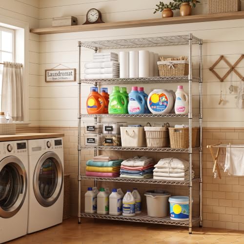 IZEUK 6-Tier Wire Shelving Unit, Adjustable Metal Storage Rack for Home - color: Chrome, size: 6 Tier, 17.7" D*47.2" W*82.4" H