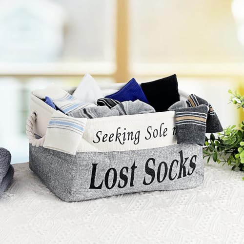 Lost Socks Basket for Laundry Room, Fabric Missing Sock Holder, Gray - color: Grey