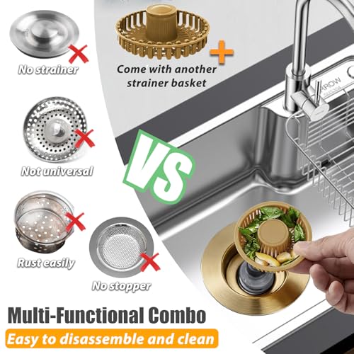 Anlige Kitchen Sink Drain Strainer, 3 in 1 Pop Up Kitchen Sink Stopper - color: Brushed Gold