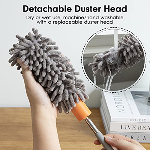 Duster for Cleaning, 10-29" Extension Pole, 2 Washable Heads, Grey - color: Gray, size: 2 Attachments