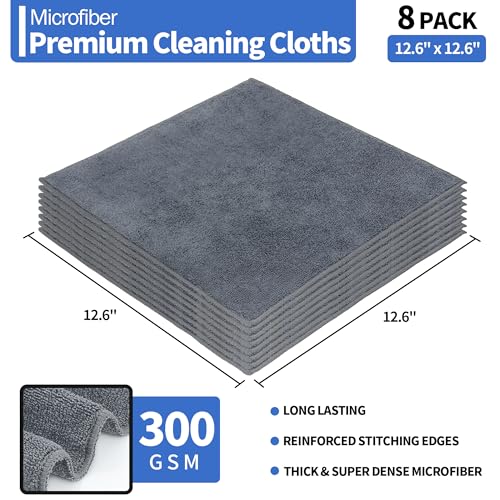 Microfiber Cleaning Cloth, Premium 8 Pack Cleaning Towels, Lint-Free Streak-Free Ultra Absorbent, 300GSM Reusable Microfiber Towel for Cars Shop Garage Home Kitchen, 12.6" x 12.6" Grey - color: Grey, style: 8 Pack