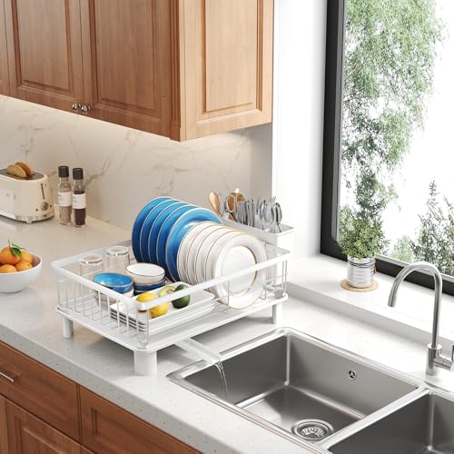 SNTD Dish Drying Rack for Small Kitchen Counter, 11" W x 15" L, White - color: White, size: 11" W x 15" L