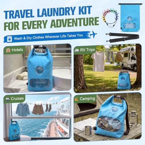 Saillong Portable Travel Washing Bag Kit, With Retractable Clothesline