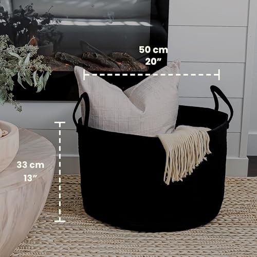 OrganiHaus Round Toy Basket & Blanket Basket, Cotton Rope 20x13" - color: Full Black, size: Wide