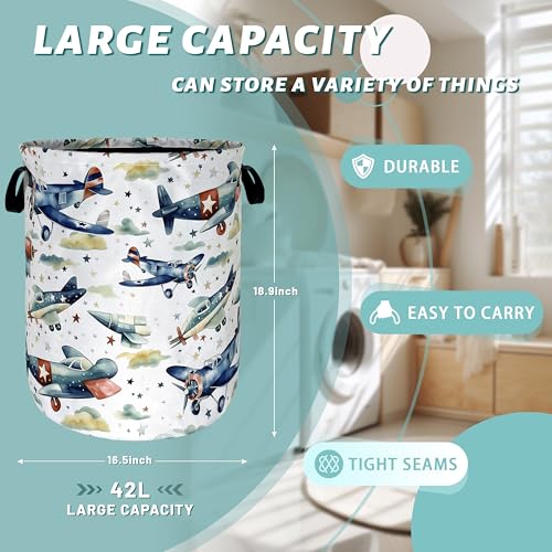 Watercolor Plane Laundry Basket Foldable Oxford Cloth Hamper18.9x16.5 In - color: Cute Watercolor Plane Printed
