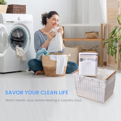MUAZ Laundry Pods Storage Container - Washing Pods Storage with Pop-up Lids, Clear Box with Scoops, 8 Stickers - 5.5L/12Lbs(270 Pods) Large Organizer for Detergent Pods, Powder