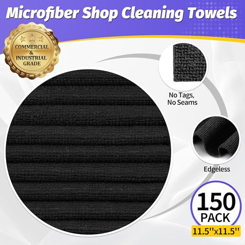 Microfiber Cleaning Cloth, 150 Pack Black Cleaning Rags Microfiber Towel Bulk Absorbent Lint-Free Wash Cloths, All-Purpose Towels for Cars, Shop, Automotive, Garage, Home & Kitchen - color: Black, style: 150 Pack