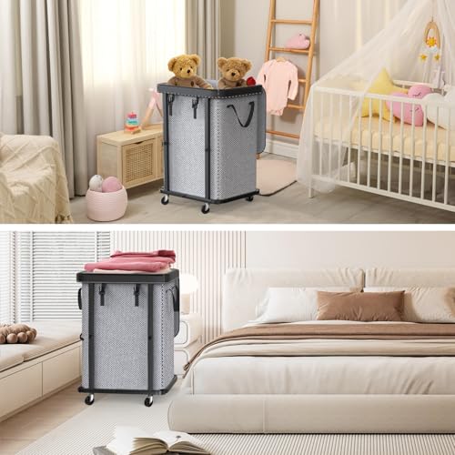 Laundry Basket with Wheels,150L (40 Gal) Rolling Hamper Carts - Gary - color: Gray, size: 1 Section-150L