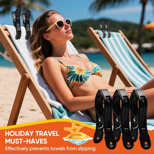 10 Pack Metal Beach Towel Clips, Large Beach Chair Clips for Pool Cover, Heavy Duty Towel Holders on Cruise, Clothespins for Lounge Chairs Pool Covers Clips (Black) - color: Black
