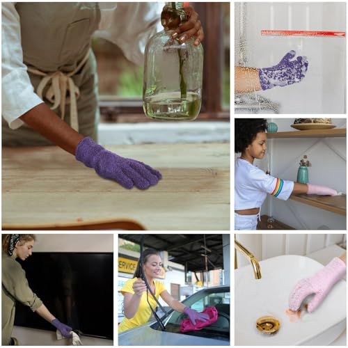 Patelai 2 Pairs Microfiber Gloves for plants Dusting Cleaning Glove Mittens House Cars Blinds Dusting(Pink, Violet,Large) - color: Pink, Violet, size: Large
