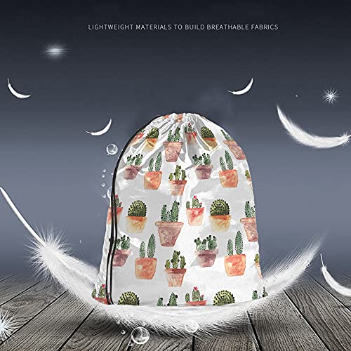 Cactus Drawstring Bags Backpack Bag Watercolor Summer Green Cacti Succulent Plant Brown Pot Flowers Nature Sport Gym Sack Drawstring Bag String Bag Yoga Bag for Men Women - color: Multi-a100