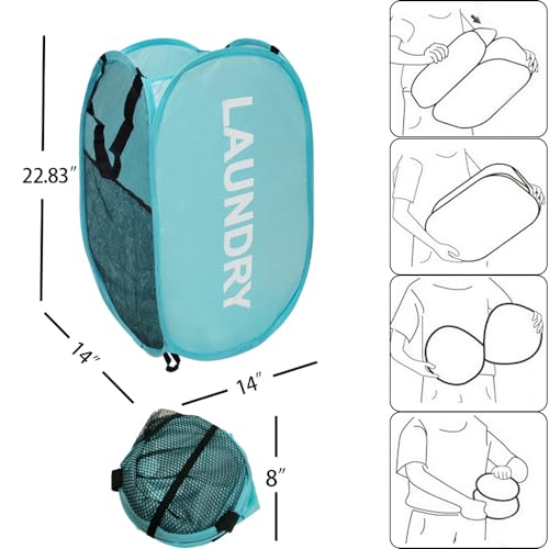 Mesh Popup Laundry Hampers, Collapsible Laundry Baskets, 2 Pack Dirty Clothes Hampers for Home, Bathroom, College Dorm, RV Cruise, Travel (Gray + Blue) - color: Blue + Gray