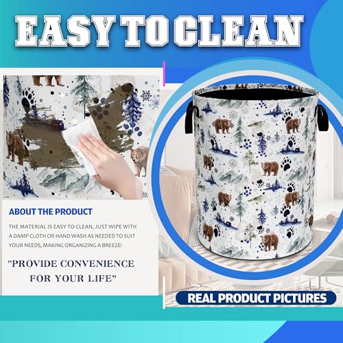 Bear Paw Forest Laundry Basket Foldable Oxford Cloth Hamper 18.9 x 16.5 In - color: Bear