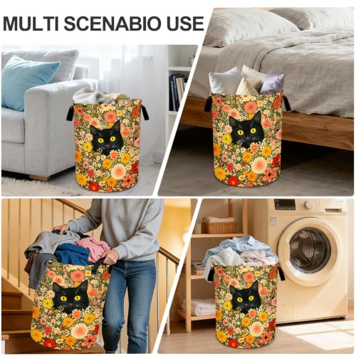 Cat Flower Laundry Basket Waterproof Laundry Hamper Foldable Laundry Bag with Handles for Bedroom, Bathroom, Office, Clothes Storage - color: Cat Flower