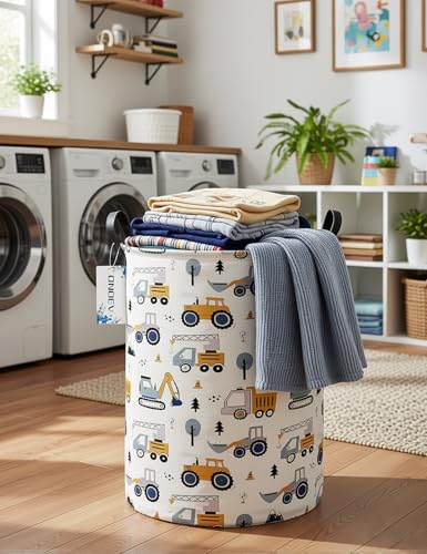 Round Collapsible Construction Truck Excavator Laundry Hamper - color: Round Excavator