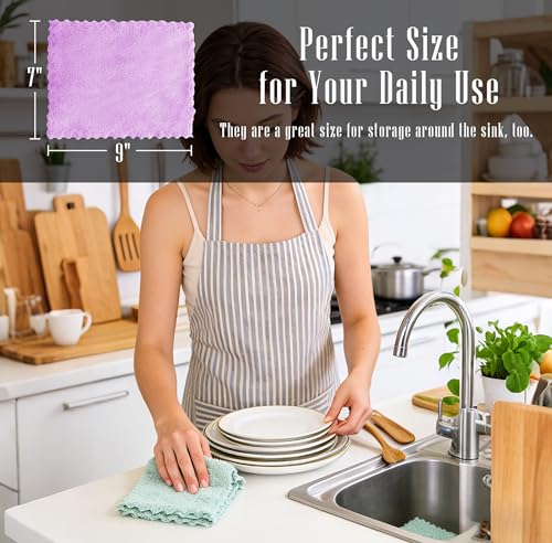 24 Pack Kitchen Dishcloths - Does Not Shed Fluff - Reusable Dish Towels, Dish cloths, Super Absorbent Coral Fleece Cleaning Cloths, Nonstick Oil Washable Fast Drying, 7 x 9 Inch (Multicolor) - color: Multicolor, size: 7 x 9 Inch