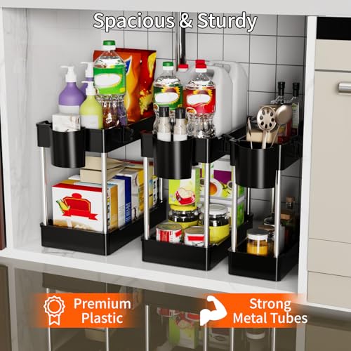 3 Pack Under Sink Organizer Bathroom and Storage Cabinet (Black) - color: Black