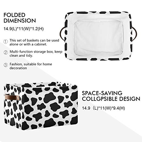 Animal Cow Print Square Storage Basket Bin Canvas Fabric Compressible Organizer Basket with Handle for Bedroom Nursery Office, 1PCS - color: Cow print, size: 1 pc