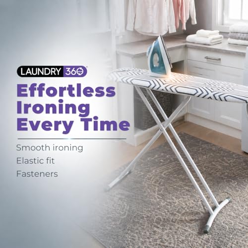 Laundry 360 Ironing Board Cover with Pad - Elastic Fit Scorch Resistant White Black Color | Hook Loop Fasteners | Cotton Cover Polyester Padding - color: Graphite, size: 15" x 54" x 0.1"