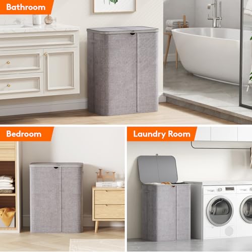Lifewit 185L 3 Section Laundry Hamper with Lid, Laundry Basket, Light Gray - color: Light Gray, size: 185L